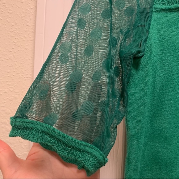 Anthropologie Knitted & Knotted Emerald Green Mirage Lace Polkadot Knit Sweater - Picture 6 of 7